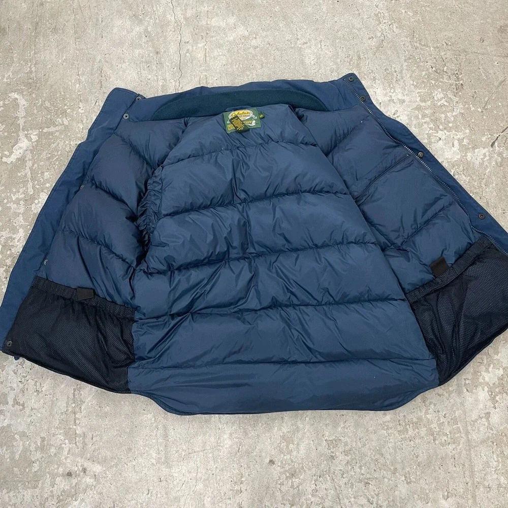 Cabela's Vest Mens Large Tall Blue Northern Goose Down Puffer Snap Zip‎ Pockets